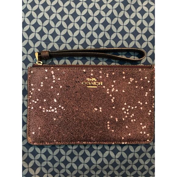 Coach Metallic Cherry Glitter Wristlet With Heart Glitter - Picture 1 of 7